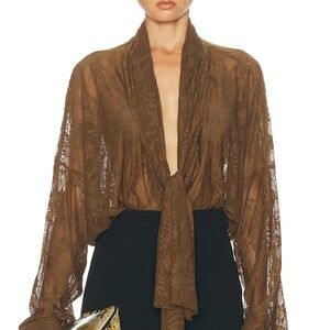 Norma Kamali Brown Lace Blouse
